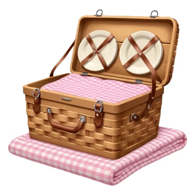Picnic Basket With Light Pink Gingham Blanket sticker