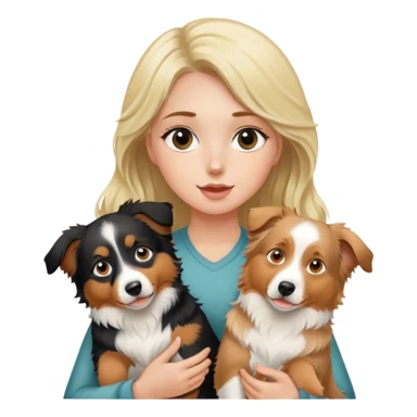 Blonde girl holding two australian shepherds sticker