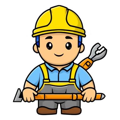 Ukrainian builder in traditional embroidered vyshyvanka shirt with construction helmet and tools sticker