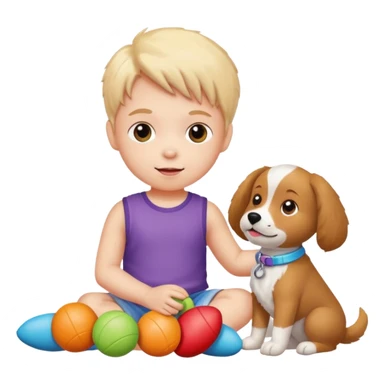 child with dog toys sticker