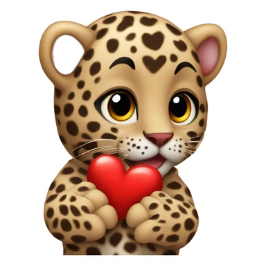 Baby leopard holding a red heart  sticker