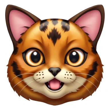 Cinematic Comical Tortoiseshell Cat Portrait Emoji, Head cocked dramatically with an over-the-top shocked expression, featuring a rich mottled fur of browns and blacks and wide, comically animated eyes full of playful disbelief, simplified yet hilariously detailed, glowing with a bold, sassy radiance, high shine, exuding a mischievous and spirited charm, styled with a soft glowing outline, capturing the essence of a tortoiseshell cat that appears ready to burst into comical antics! sticker