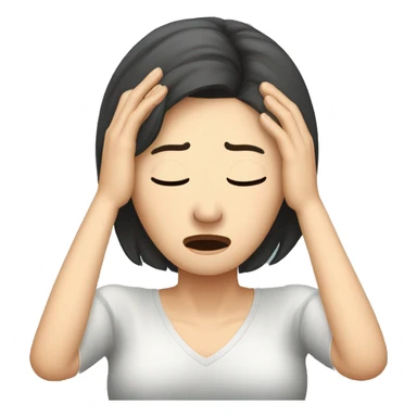 Headache, middle-aged Korean woman in her 40s, with one hand on her head, painful face sticker