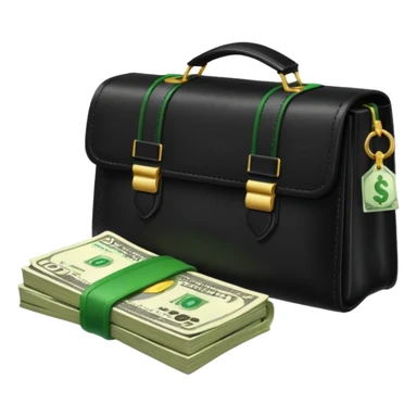 Create a black leather bag with a stack of cash a lot of money in authentic Apple emoji style. sticker