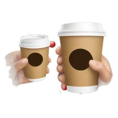 two hands holding paper coffee cups on a photo of a Christmas tree sticker