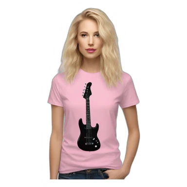 long-blond-bassguitar-player-pink-Tshirt-pink sticker