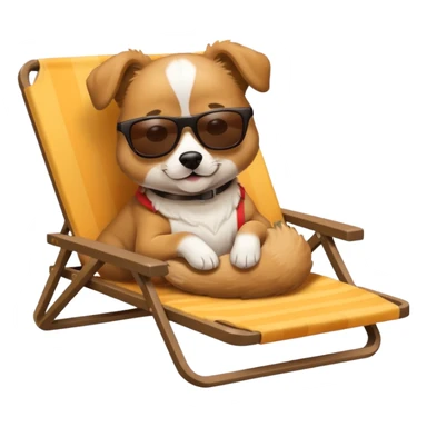 dog lying beside beach on chair with sunglasses sticker