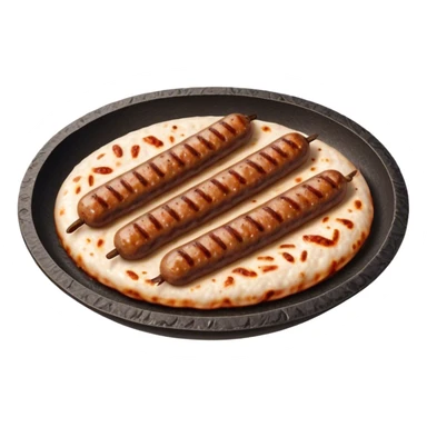 Cinematic Realistic Cevapi Dish Emoji, depicted as small, grilled minced meat sausages with a charred exterior rendered with lifelike textures and warm, savory lighting. sticker