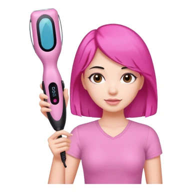 Girl in black hair holding a pink hair removal device  sticker
