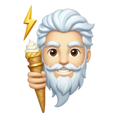 smiling Zeus with white ice cream and lightning bolt sticker