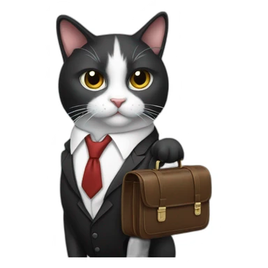 Tuxedo cat in tie and with briefcase sticker