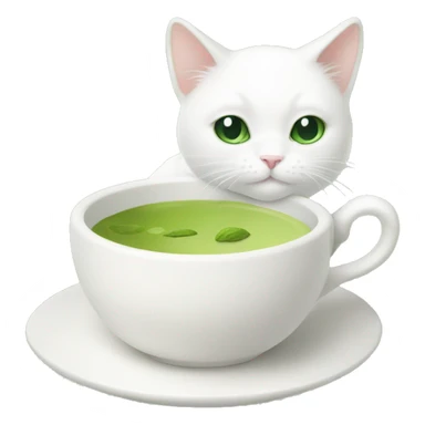 white cat with matcha tea cup sticker