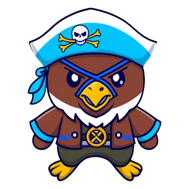 Pirate character with Kazakhstan flag colors and elements, eye patch, pirate hat with Kazakhstan eagle symbol sticker