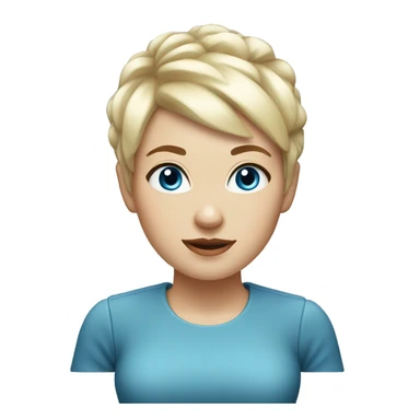 White woman with blonde hair, short pixie bangs, blue eyes sticker