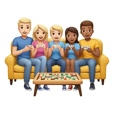 group of friends on couch playing a game couch should be dark yellow sticker