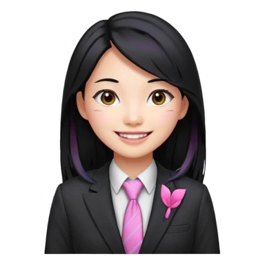long black haired pink hair asian woman with tie and blazer sticker