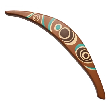 Cinematic Realistic Boomerang Emoji, depicted as a sleek, curved traditional Aboriginal tool rendered with detailed textures and a dynamic sense of motion, symbolizing cultural significance and natural craftsmanship under warm earthy lighting. sticker