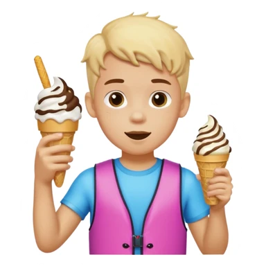 boy kid wearing arm floaties, eating ice cream sticker