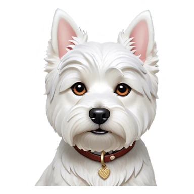 Cinematic Noble West Highland White Terrier Portrait Emoji, Poised and regal, with a compact, sturdy build and a pristine, well-groomed pure white coat, deep-set soulful dark eyes, Simplified yet sharp and sophisticated features, highly detailed, glowing with a soft, dignified glow, high shine, intelligent and loyal, stylized with an air of confidence, focused and attentive, soft glowing outline, capturing the essence of a watchful and determined companion, so majestic it feels as though it could trot out of the screen with effortless authority! sticker