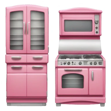 Isolated full length Realistic raspberry vintage retro kitchen range with cabinets and counters. sticker