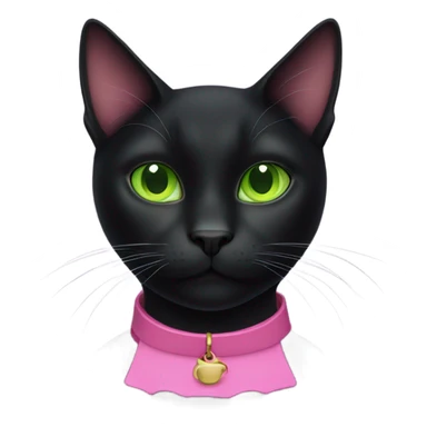 black cat with green eyes and pink collar sticker