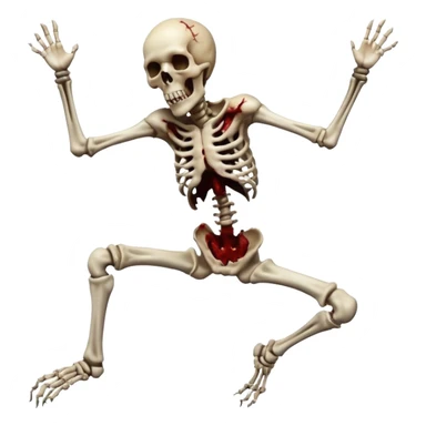 3D rotting corpse jumping in the air. In the style of your bloody skull art sticker