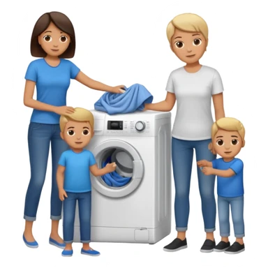 Mother and boy putting clothes in the washing machine sticker