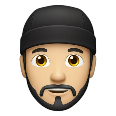 White man with goatee beard, black cap and black hood sticker
