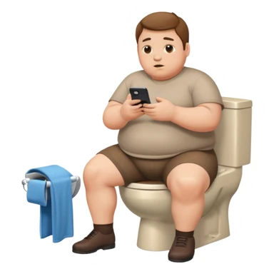 chubby man on a toilet, pants at ankles, using a smartphone sticker