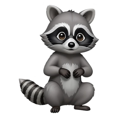 Cinematic-Raccoon-Realistic-hunched Full-Body on all fours-Emoji – Tail flicking lazily, head tilted dramatically, thick grey fur with a signature black mask, sharp and alert ears, simplified yet realistic focused features, highly detailed, glowing with an almost sarcastic glow. sticker