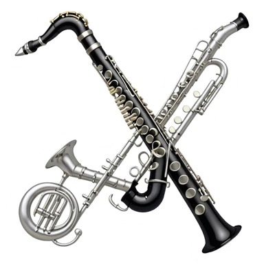 Create a sleek and professional emoji representing a black standard clarinet. The design should feature a smooth, glossy black body of the clarinet with shiny, silver keys clearly visible. Highlight the intricate details of the mouthpiece and reed at the top, while the body of the instrument should remain simple and elegant. Add subtle musical notes or soundwaves floating around the instrument to symbolize its clear, melodic sound. Use black for the body, silver for the keys, and soft lighting effects to give the instrument a polished, sophisticated look. The background should be transparent. sticker