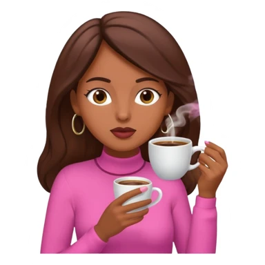 Mulher morena tomando café  com roupa rosa esfriando o café  sticker