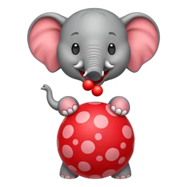 Create a cute emoji of a smiling cartoon elephant balancing a red patterned ball on its trunk sticker