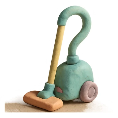 close-up of a vacuum cleaner in claymation style with pastel colors, visible fingerprints, detailed texture sticker
