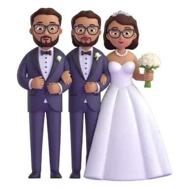 light-skinned African American woman with glasses in a wedding dress and light-skinned man with a black goatee in a tuxedo sticker