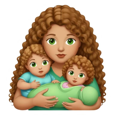 Fat women with 2 babies and green eyes and light brown curly long hair  sticker