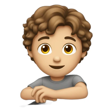 brown haired boy typing on mac laptop sticker