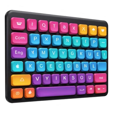 mechanical keyboard with keys illuminated in various vibrant colors, apple emoji style sticker