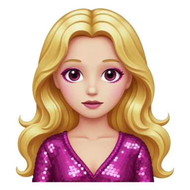 Venus from Ancient Gods with pink skin, long golden blonde hair, dark pink sequin outfit sticker