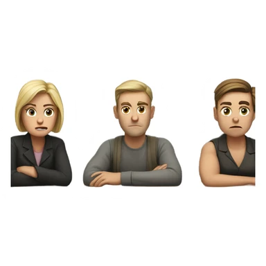 6 Caucasian people sitting at a table looking unhappy sticker