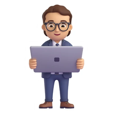 technical architect emoji, holding a laptop and rolled-up plans, wearing glasses sticker