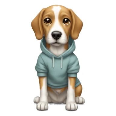 a penut colored medium size dog with sweatshirt sticker