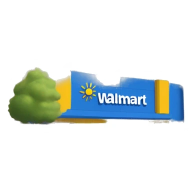 “Exterior of a Walmart store with the sunburst logo above the entrance, blue facade with yellow accents, large sliding glass doors, and shopping carts lined up outside, capturing the look of a busy retail supercenter.” sticker