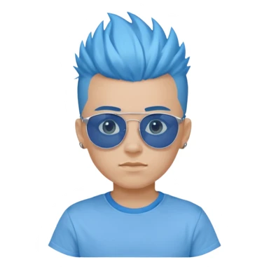 Blue Mohawk. Blue Eye. RoundSunglass. Teenage Boy. Light Blue Tshirt. Sleeve sticker