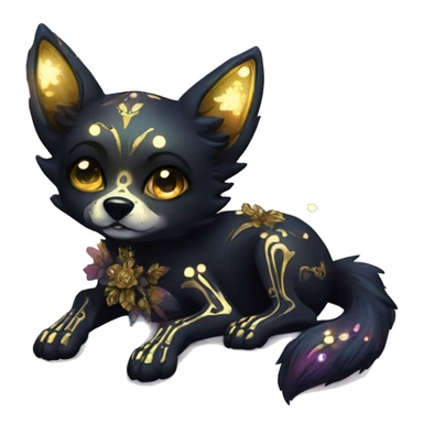 Black iridescent dog fox zombie skeleton gold mechanical nebula galaxy stars flowers fairy lights vintage sticker