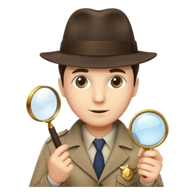 a detective with a hat, a magnifying glass and a badge sticker