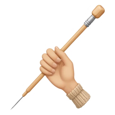 hand holding 1 knitting needle sticker