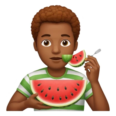 black man eating watermelon and chicken sticker