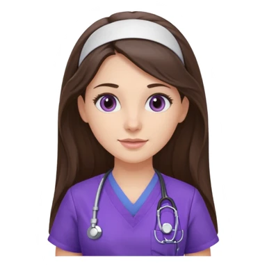 pretty brunette nurse with long hair in purple scrubs sticker