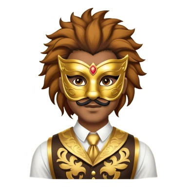a man, with a vest,  wear half-face golden Lion masquerade mask sticker
